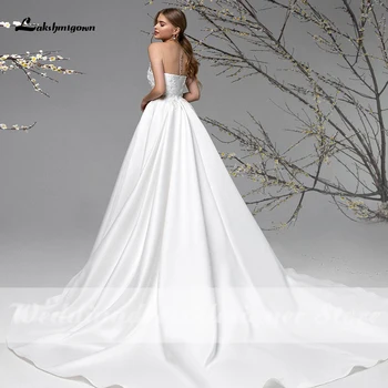 Lakshmigown vestido de novia ir 2021. Balto Traipu Līnijas Kāzu Kleitu ar V veida Kakla Mežģīnes Appliques Elegants Līgava Kāzu Kleita Līgava